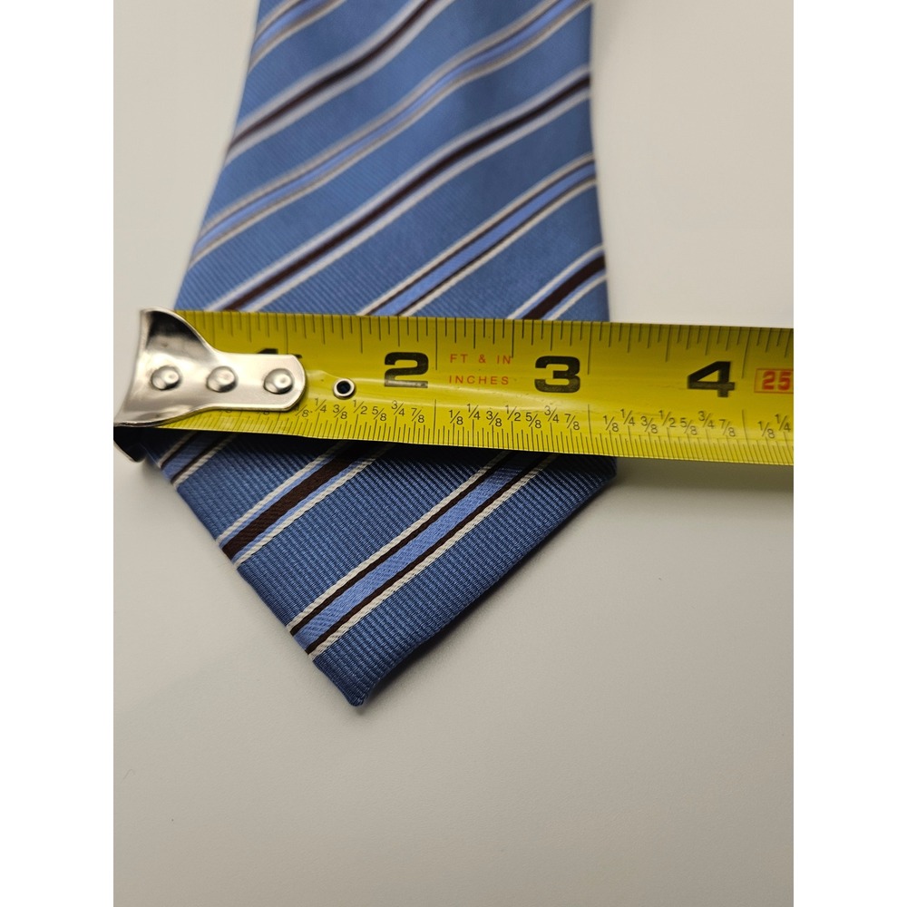 Tasso Elba Mens Venice Stripe‎ Silk Tie Blue Brown White Handmade EM201028 - Picture 3 of 6